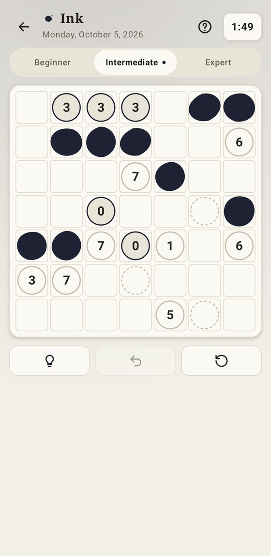 Ink: shaded blots beside numbered circles