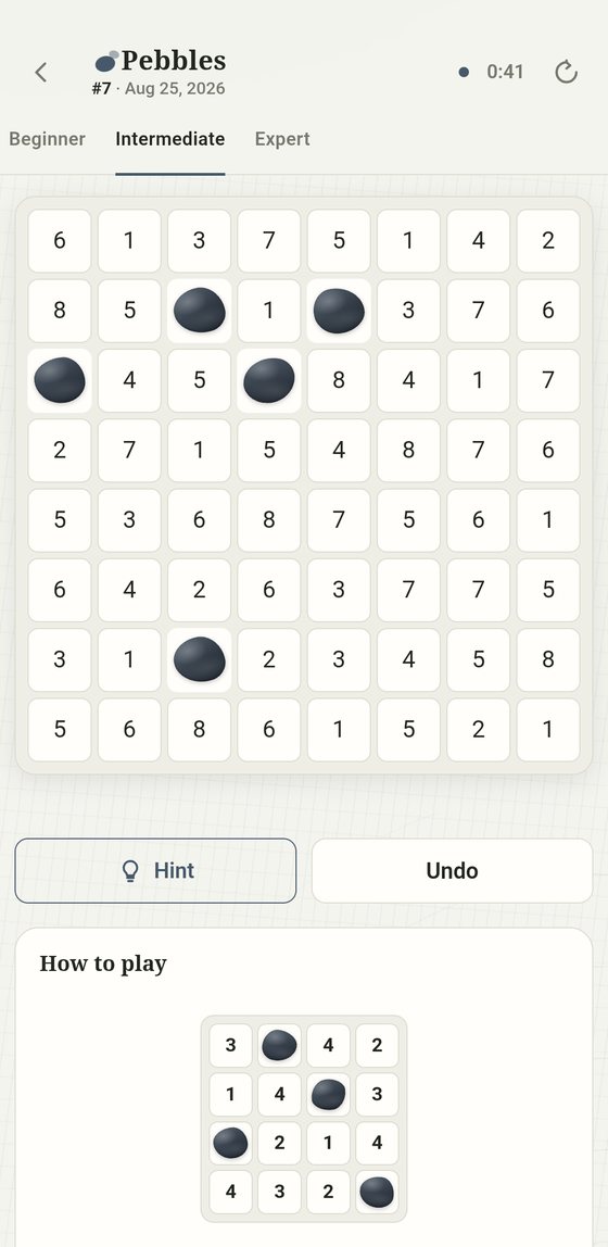 Pebbles: repeated numbers covered by stones